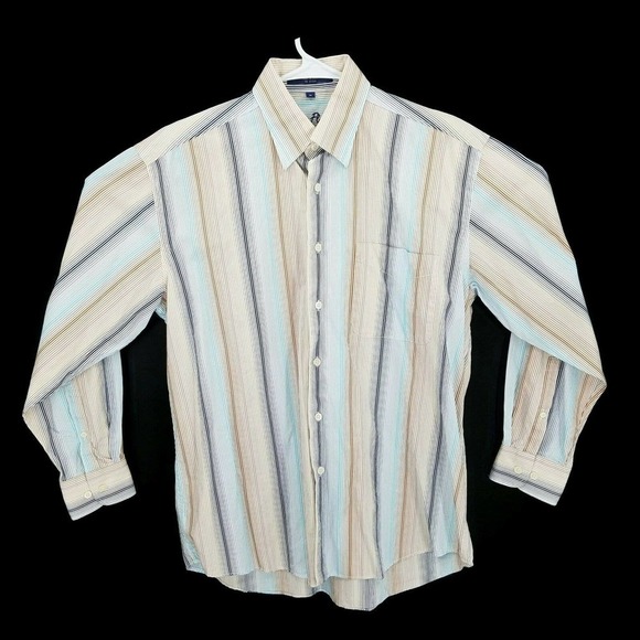 Alan Flusser Mens Button Front Shirt Multicolor Stripe Long Sleeve Pocket M - Picture 1 of 9